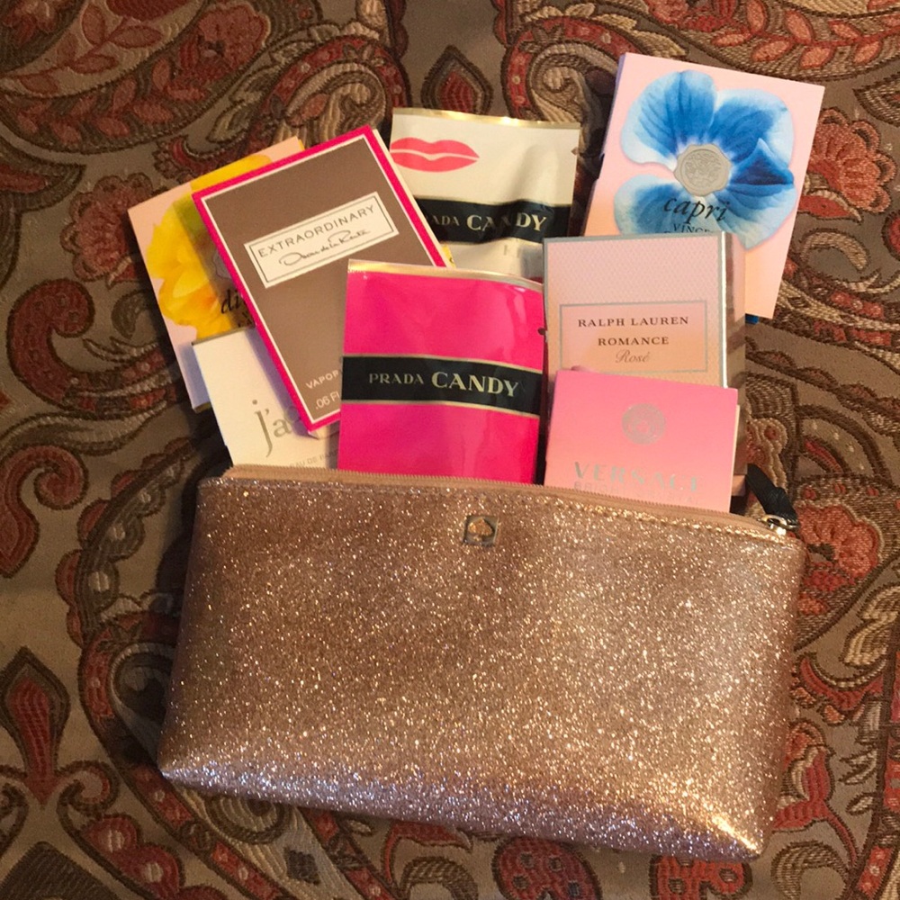 Rose gold Makeup bag with scent samples